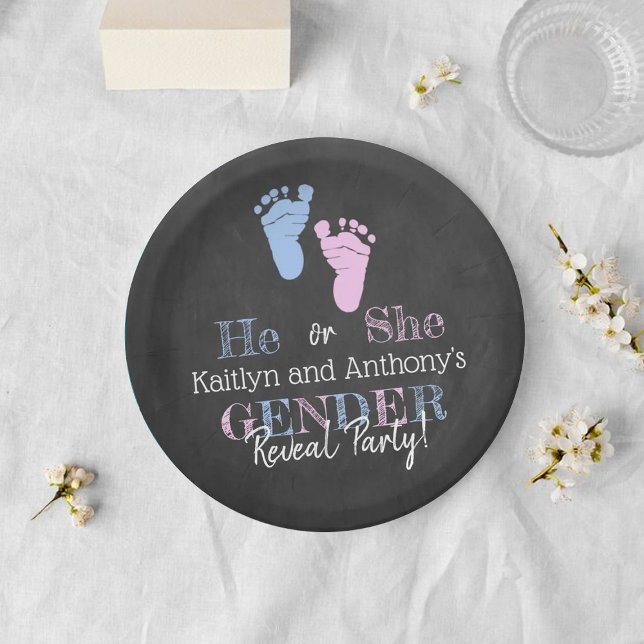 Modern Typography Gender Reveal Party! Baby Shower Paper Plates (Creator Uploaded)