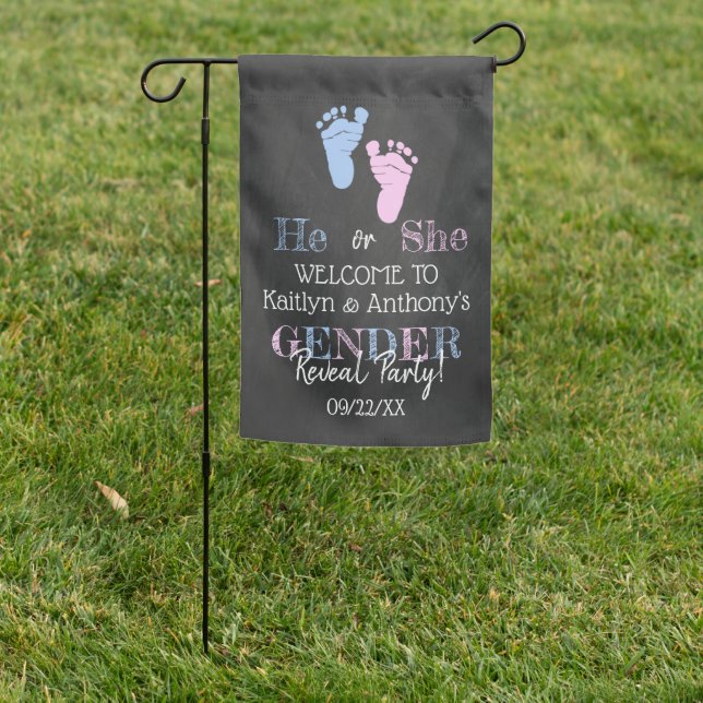 Modern Typography Gender Reveal Party! Welcome Garden Flag (In SItu)