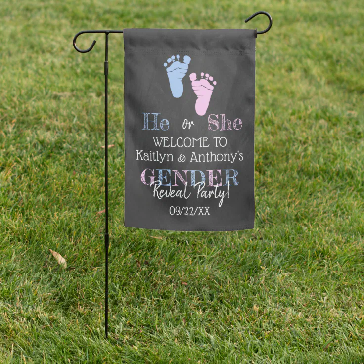 Modern Typography Gender Reveal Party! Welcome Garden Flag | Zazzle