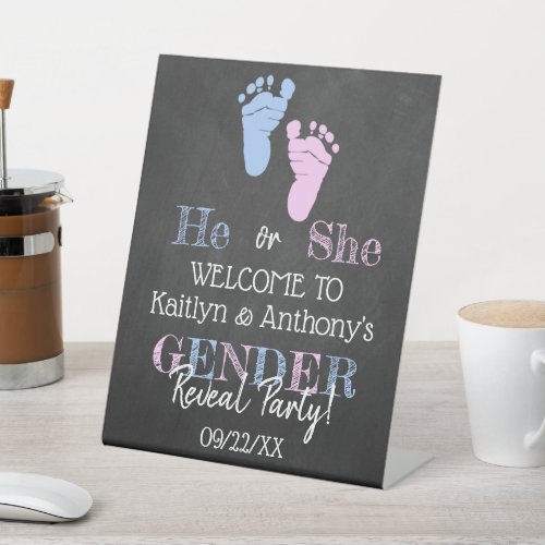 Modern Typography Gender Reveal Party Welcome Pedestal Sign