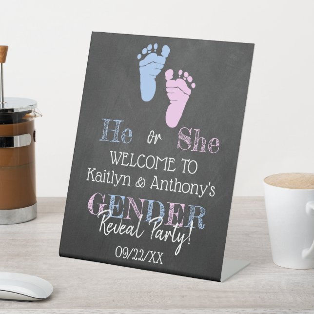 Modern Typography Gender Reveal Party! Welcome Pedestal Sign (In SItu)