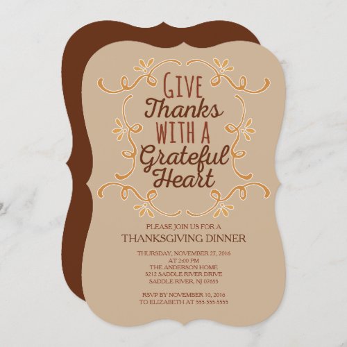 Modern Typography Give Thanks Thanksgiving Dinner Invitation