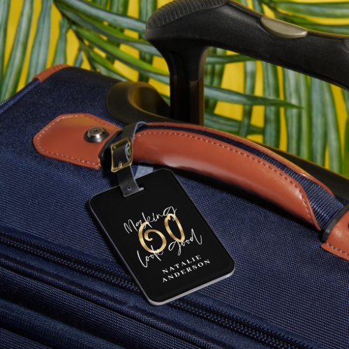modern typography gold 60th birthday  luggage tag