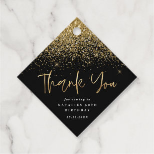 Black & Gold Thank You Themed Small Party Favor Gift Bags Tags -12pack 