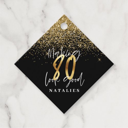 Modern typography gold 80th birthday thank you favor tags
