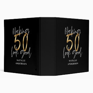 modern typography gold black 50th birthday 3 ring binder