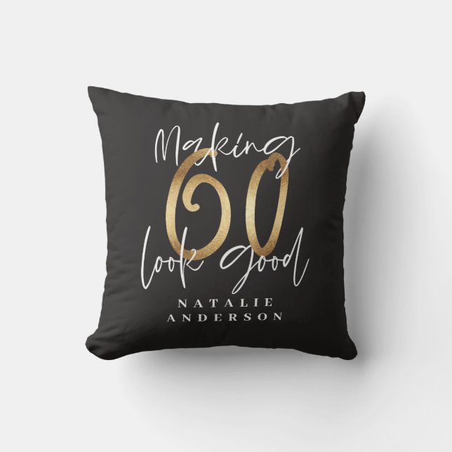 modern typography gold black 60th birthday throw pillow (Front)