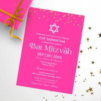 Modern Typography Gold Confetti Pink Bat Mitzvah