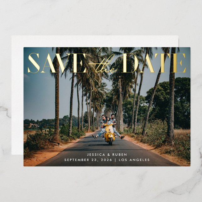 Modern Typography Gold Foil Wedding Save the Date Invitation (Front/Back)