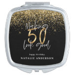 Modern typography gold glitter chic 50th birthday compact mirror