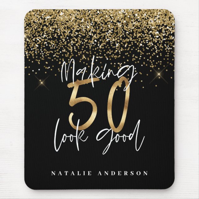 Modern typography gold glitter chic 50th birthday mouse pad (Front)
