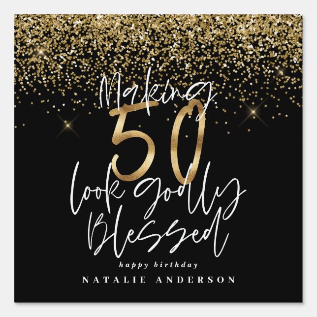 Modern typography gold glitter chic 50th birthday sign (Front)