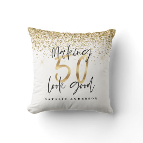 Modern typography gold glitter chic 50th birthday  throw pillow