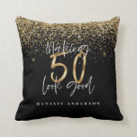 Modern typography gold glitter chic 50th birthday  throw pillow<br><div class="desc">Celebrate your 50th birthday in style with this black,  white and gold glitter effect making 50 look good design. A modern design with script text and bold graphics. Change the colour to customise. Part of a collection.</div>