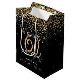 Modern typography gold glitter chic 60th birthday medium gift bag