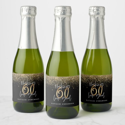 Modern typography gold glitter chic 60th birthday  sparkling wine label