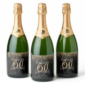 Modern typography gold glitter chic 60th birthday sparkling wine label