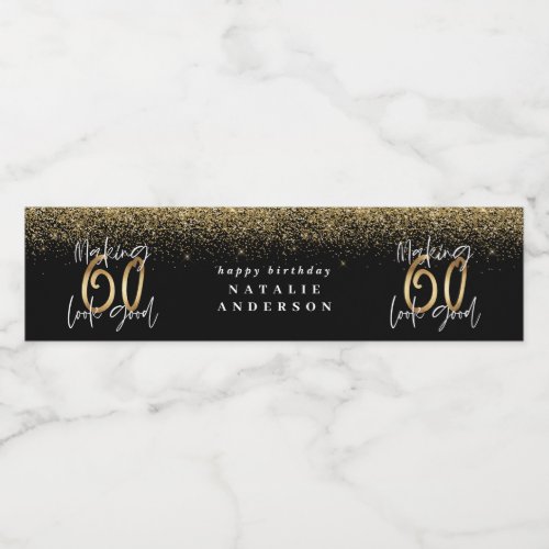 Modern typography gold glitter chic 60th birthday water bottle label