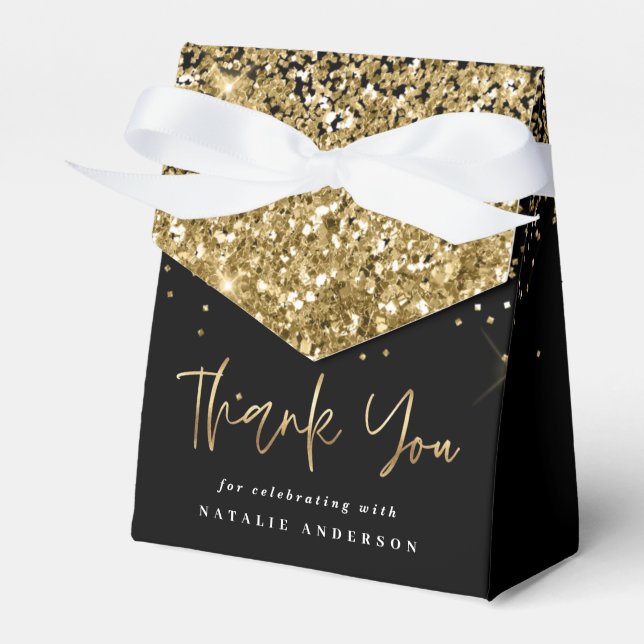 Modern typography gold glitter chic birthday favor boxes (Front Side)