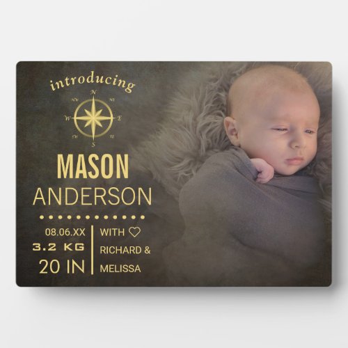Modern Typography Gold Nautical Birth Announcement Plaque