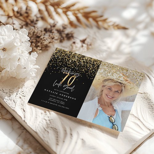 Modern typography gold photo birthday invitation