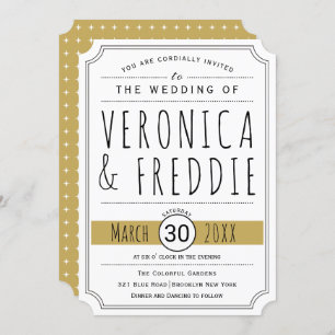 Modern typography gold wedding invitation