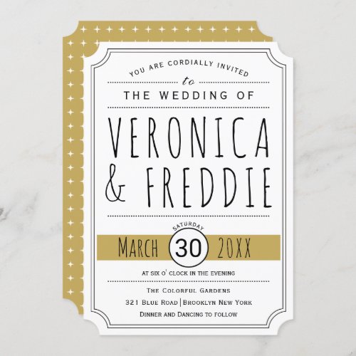 Modern typography gold wedding invitation