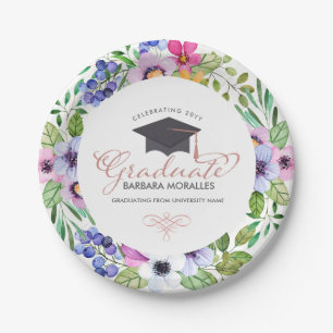 Modern Typography Graduate- Boho Flowers Frame Paper Plates