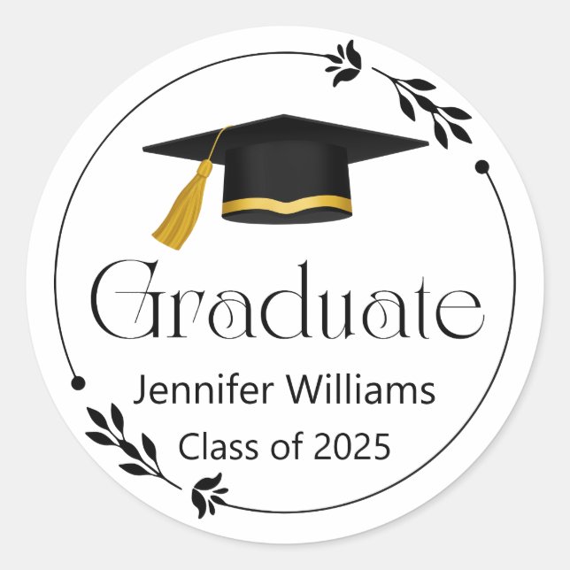  modern typography graduate cap class of 2025 classic round sticker (Front)