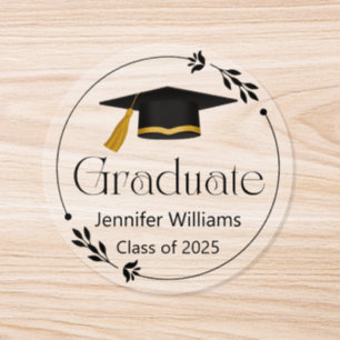  modern typography graduate cap class of 2026 classic round sticker