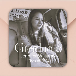 modern typography graduate class of 2026 photo square sticker