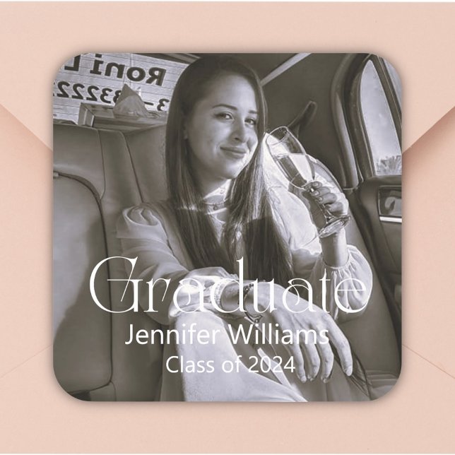 modern typography graduate class of 2026 photo  square sticker (Creator Uploaded)