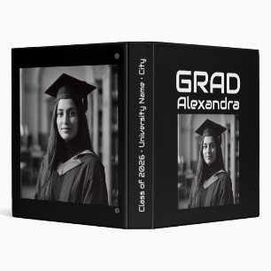 Modern Typography Graduate Photo Album Black White 3 Ring Binder