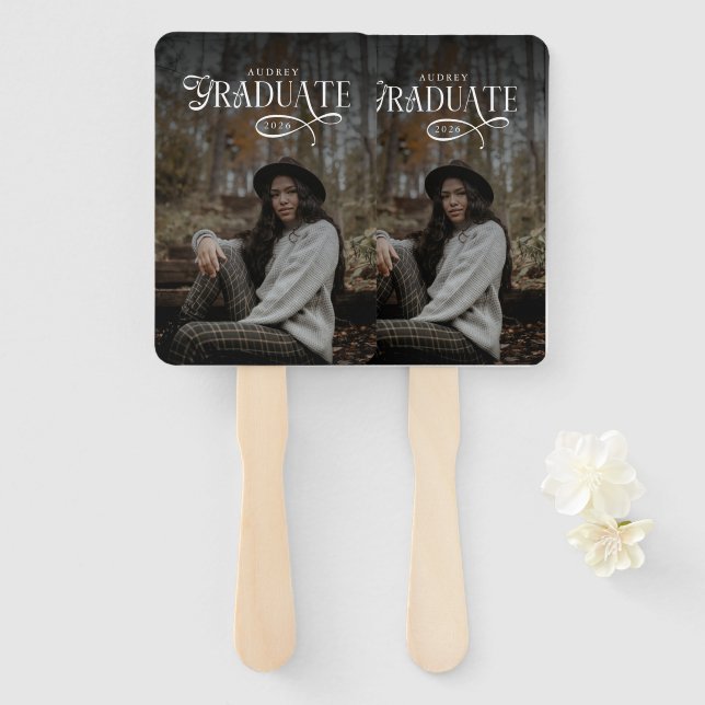 Modern Typography Graduate Photo Graduation Hand Fan (Front and Back)