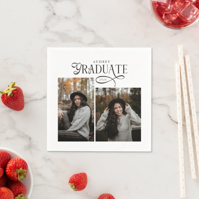 Modern Typography Graduate Photo Graduation Napkins (Insitu)