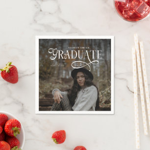 Modern Typography Graduate Photo Graduation Napkins