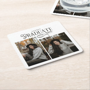 Modern Typography Graduate Photo Graduation Square Paper Coaster