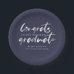 Modern Typography Graduation Party Paper Plates<br><div class="desc">Modern typography bold brushed script in white,  personalized graduation party plate. Background color shown in classic navy blue can be customized.</div>