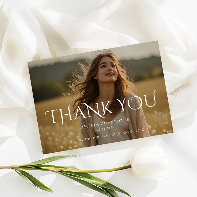 Modern Typography Graduation Party Thank You Photo Card (Creator Uploaded)