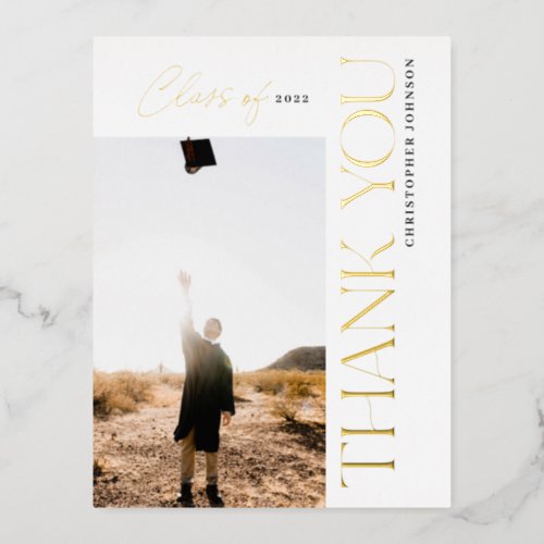 Modern Typography Graduation Thank You Photo Foil  Foil Invitation Postcard