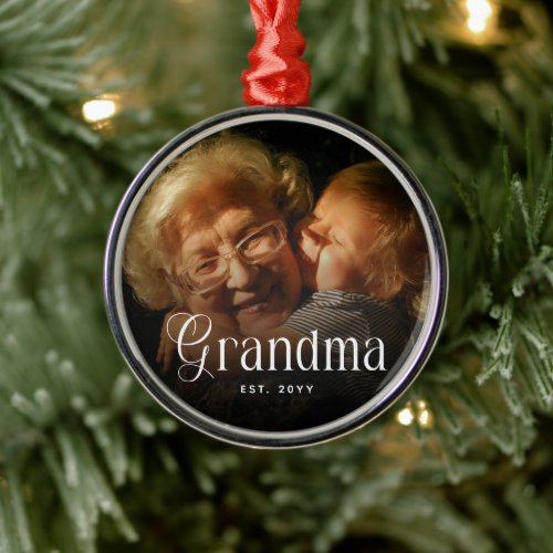 Modern Typography Grandma Custom Photo Gift Metal Ornament
