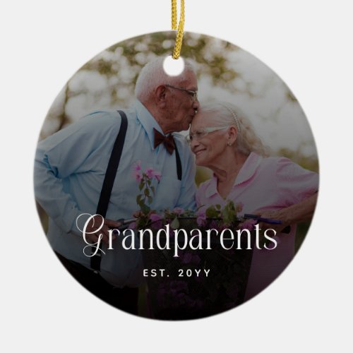Modern Typography Grandparents Custom Photo Gift Ceramic Ornament