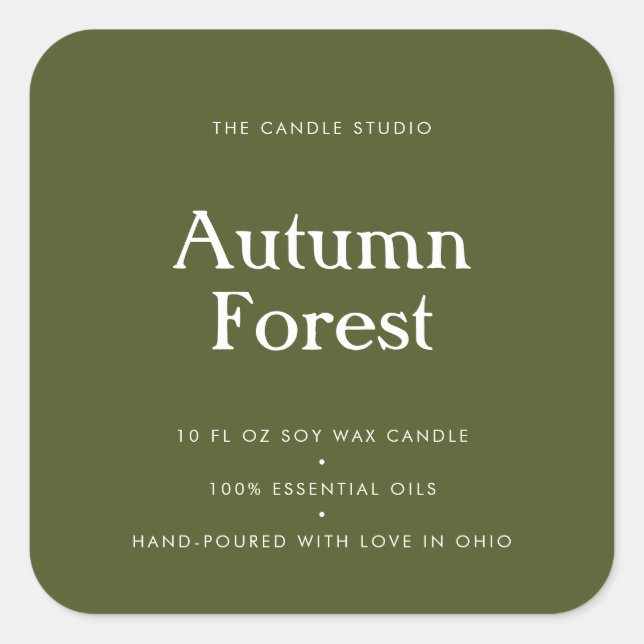 Modern Typography Green Packaging Candle Cosmetics Square Sticker (Front)