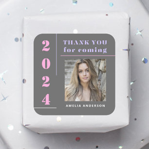 Modern Typography Grey Photo Graduation Thank You Square Sticker