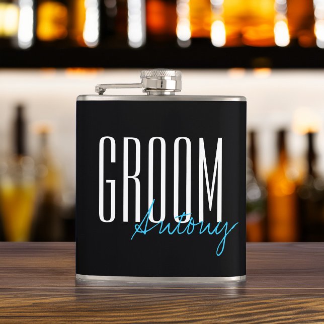 Modern Typography "Groom" Wedding Party Flask (Creator Uploaded)