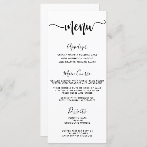 Modern Typography Hand Lettering Wedding Menu | Zazzle