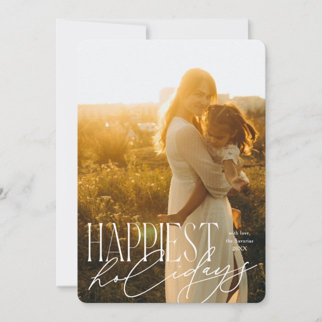 Modern Typography Happiest Holidays Large Photo Holiday Card (Front)