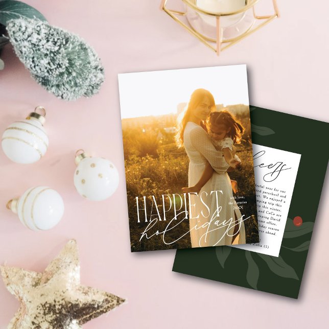 Modern Typography Happiest Holidays One Photo Holiday Card (Creator Uploaded)