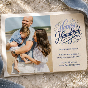 Modern Typography Happy Hanukkah Family Photo Holiday Card