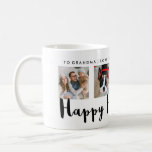 Modern Typography Happy Hanukkah Four Photo Grid Coffee Mug<br><div class="desc">This stylish black and white mug has space for four of your square photos,  and says "Happy Hanukkah" in modern black typography. Personalize with any message along the top border. The perfect,  simple gift for anyone who doesn't like overly cutesy holiday decor!</div>